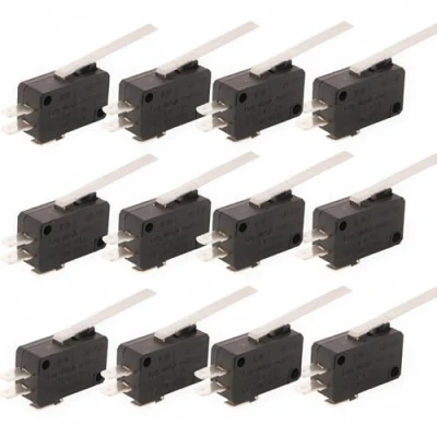 Imagen de interruptor de límite Micro CESFONJER 12Pcs Bisagra momentánea Palanca rodillo metal AC 5A 125 250V SPDT 3 clavijas Negro