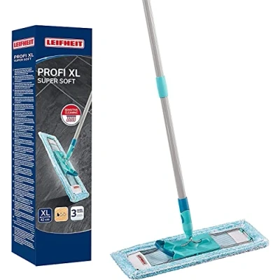 Imagen de Leifheit Mopa de suelo profesional XL súper suave, mango acero 146 cm, fregona con clic pie, cubierta para parquet y corcho, giro 360, sistema clic, cartón respetuoso el