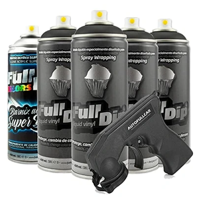 Imagen de AutoFullCar PACK LLANTAS VINILO LIQUIDO FULL DIP 4 SPRAYS NEGRO 1 SPRAY BARNIZ ACABADO BRILLO 400ml. Unidad