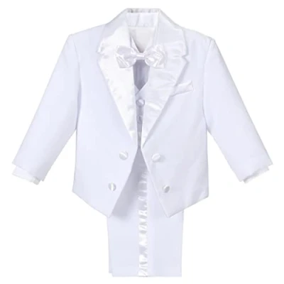 Imagen de Lito Angels Esmoquin Blanco Trajes y Blazers Elegantes para Niños Pequeños, Conjunto de 5 Piezas (Chaqueta, Chaleco, Camisa, Pajarita Pantalones) Talla 3 4 años (Número Etiqueta 04)
