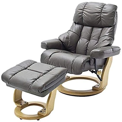 Imagen de Robas Lund Calgary Sillón de Relax con Taburete (130 kg, Piel auténtica, Color Barro), Cuero