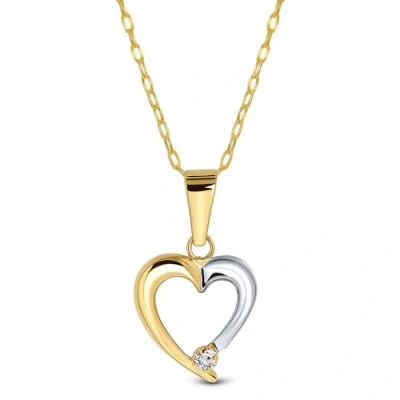 Imagen de MIORE Collar Mujer Corazón en Oro Blanco y Amarillo con Circonita, Real de 9KT 375, Colgante Cadena 45 cm 9KT, Joya Hipoalergénica.