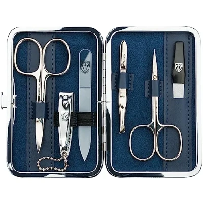 Imagen de 3 Swords 5 pieces Manicure &amp; Pedicure Case, made of high quality Jeans fashion material blue Quality: &quot;Made in Solingen&quot;