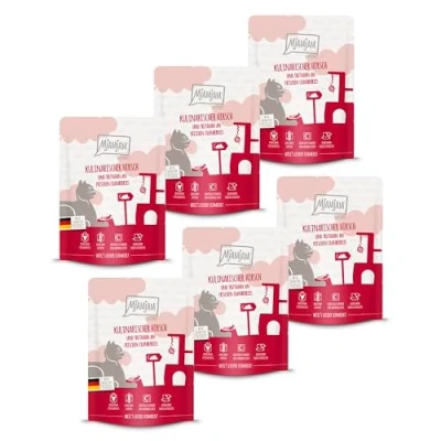 Imagen de MjAMjAM Comida húmeda Premium para Gatos Quetschie Ciervo culinario y Pavo con arándanos Rojos Grandes Frescos, Pack de 6 (6 x 300 g), sin Cereales Extra Carne