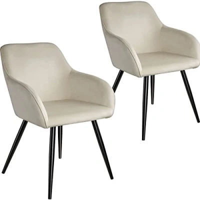 Imagen de TecTake® Silla Tapizada en Terciopelo, Sillas de Comedor Ergonómicas y Versátiles, Gran Estabilidad Capacidad Carga, Cocina Elegante 2 Crema/Negro