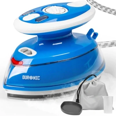 Imagen de Duronic SI3 BE Plancha de Viaje Mini con función Vapor Potencia 400 W y 110V 230V Ligera Compacta Estuche Transporte Accesorios Incluidos Planche su Ropa en Todas Partes Color Azul