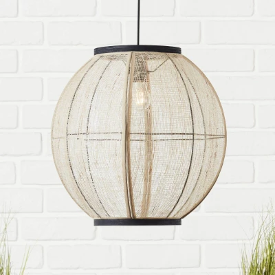 Imagen de Brilliant Lámpara, lámpara colgante Tanah 47cm negro / natural, 1x A60, E27, 42W, cable acortable regulable en altura