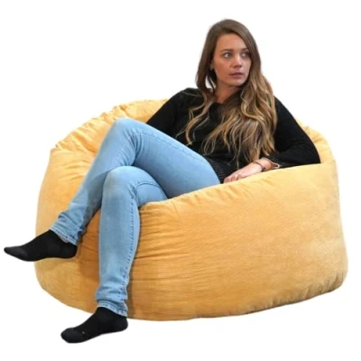 Imagen de bananair Puff Salón de Terciopelo Acanalado Suave y Confortable Pera con Relleno Espuma Incluido, Óptimo Apoyo para la Espalda Bean Bag, Sofa Gigante (100 cm, Amarillo)