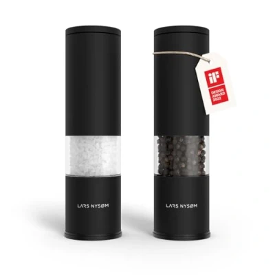 Imagen de LARS NYSØM Juego de 2 molinillos sal y pimienta manuales con molinillo cerámica ajustable grueso a fino I especias diseño (Carbon Black)