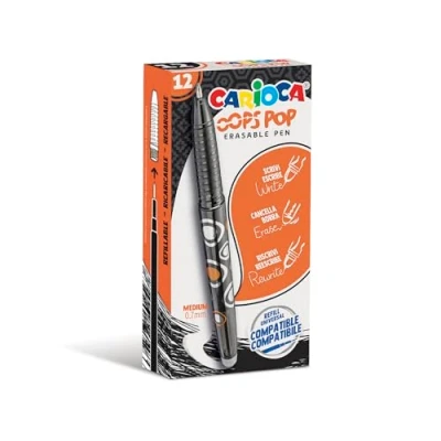 Imagen de Carioca Bolígrafos Borrables Oops Pop Negro Caja de 12 Recargables con Tinta Termosensible