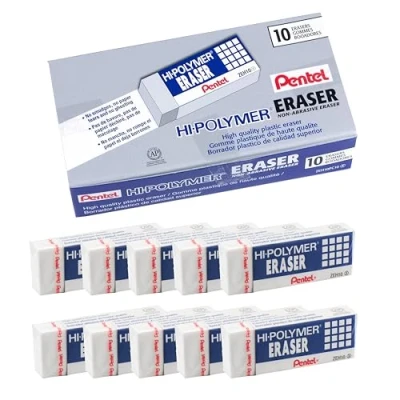 Imagen de Pentel Zah10PC10 Borrador de bloques polímero (10 unidades, tamaño grande), color blanco