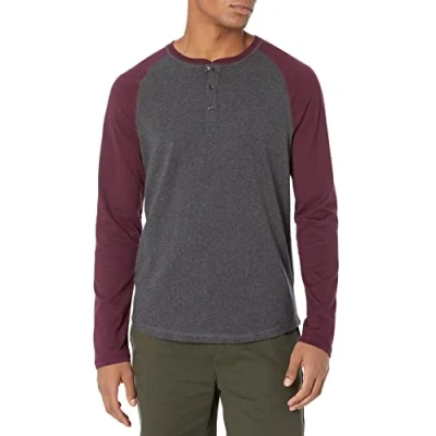Imagen de Amazon Essentials Camisa Henley de Manga Larga Ajuste Entallado Hombre, Carbón Mezcla/Burdeos, M