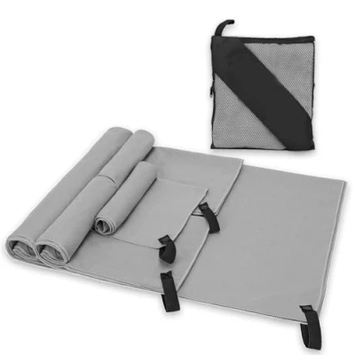 Imagen de Alyvisun 4 Piezas Toalla Microfibra, Gimnasio/Toalla Deporte Absorbente y de Secado Rápido, Toallas Viaje Ligera Compacta en 3 Tamaños para Yoga Acampar Playa Gris