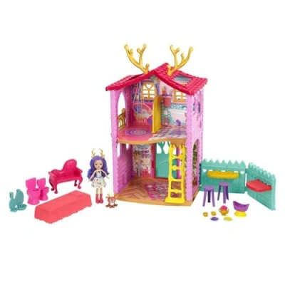 Imagen de Enchantimals casa Ciervo con Danessa Deer Muñeca de juguete, mascota y accesorios (Mattel GYJ18)