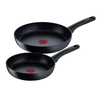 Imagen de Tefal G28191 Black Stone Juego de 2 sartenes (24/28 cm, revestimiento antiadherente, indicador temperatura señal térmica, adecuado para inducción, color negro