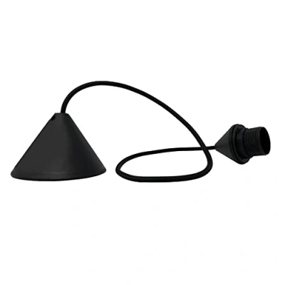 Imagen de HALOTEC Colgante e27 Negro Rosetón Floron Cónico para lamparas casquillo Cable Textil 80cm Arandela sujetar pantalla Fabricación Italiana