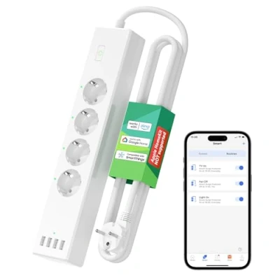 Imagen de Meross Regleta Inteligente WiFi con 4 Enchufes y Puertos USB, Función Temporizador de Protección contra Sobrecarga, Compatible Alexa, Google