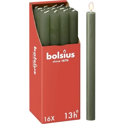 Imagen de Bolsius Velas cónicas de pilar cena, color verde oscuro, paquete 16, larga duración combustión 13 horas, vela para el hogar, decoración interiores, sin perfume, cera vegana natural, 27
