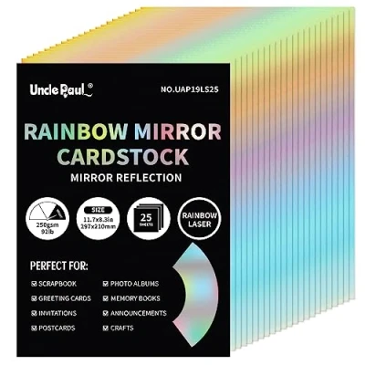 Imagen de papel de cartulina A4 Rainbow Mirror, 25 hojas reflectante metálico 250 g/m² para manualidades, láser color decoración UAP19LS25