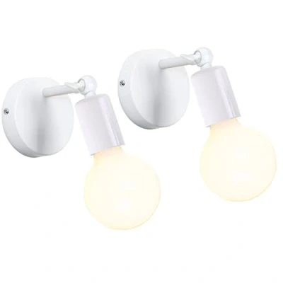 Imagen de iDEGU 2 Piezas Lámpara de Pared Vintage Aplique Interior Ajustable e 180 E27 Luz Industrial para Pasillo Sala Estar Dormitorio (Blanco)