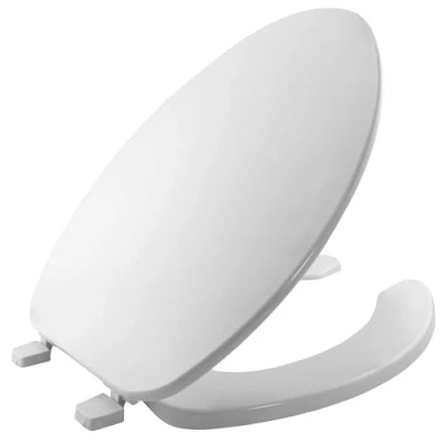 Imagen de Bemis 175000 Economy Asiento de inodoro alargado (plástico, parte delantera abierta, con tapa), color blanco