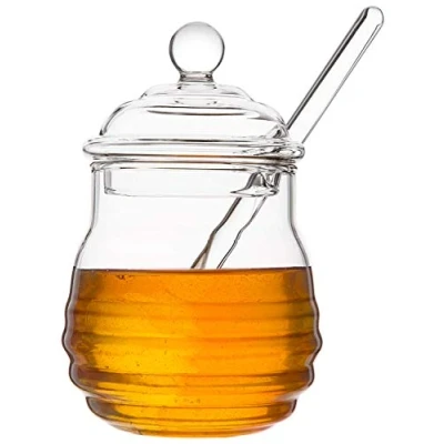 Imagen de Mkouo Tarro de miel con cuchara para servir y jarabe, 255 ml