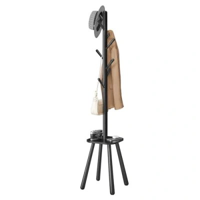 Imagen de VASAGLE Perchero, Perhcero de Suelo, con 8 Ganchos y Estante Almacenamiento, 170,5 cm Altura, para Abrigos Sombreros Bolsos, Entrada Pasillo Dormitorio, Negro Tinta RCR033B01