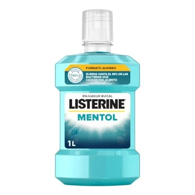Imagen de Listerine Mentol (pack de 1 x 1000 ml), enjuague bucal con flúor, colutorio 24 horas protección, elixir mentolado para un aliento fresco duradero