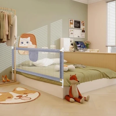Imagen de HUOLE Barrera para Cama Infantil, protección contra caídas Cuna, barandilla de elevación Vertical, Cuna 2,0 m Gris