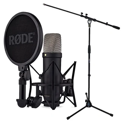 Imagen de Rode NT1 5th Generation XLR micrófono USB de estudio con soporte para keepdrum, color negro