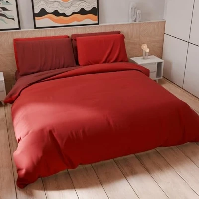 Imagen de PETTI Artigiani Italiani Juego de Funda nórdica Individual 160 x 200 cm (1 Almohada 50 80 incluida), Suave Microfibra Rojo Burdeos