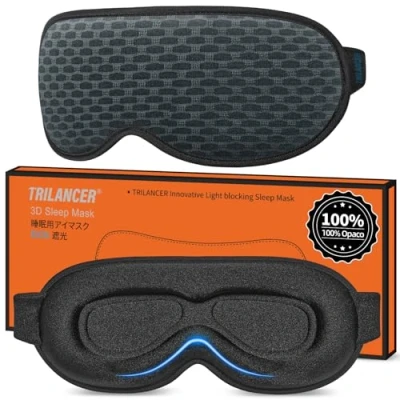 Imagen de Trilancer 2024 Antifaz para Dormir Innovador, Sleep Mask, Mascara Sin Luz, Mascarilla Hombres y Mujeres, Tapa Ojos Dormir, Cubre Meditación, Viajar, Avión（Malla Azul）