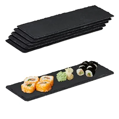 Imagen de Relaxdays Salvamanteles de Pizarra, Platos Sushi, Bandejas Servir, 30x10 cm, 6 Uds, Antracita