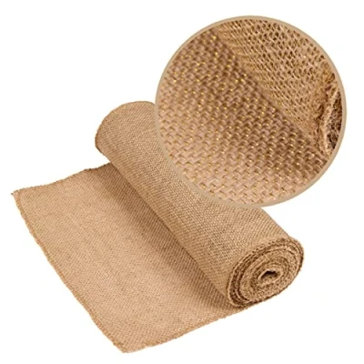 Imagen de Camino de Mesa, Rollo arpillera, Hilo Dorado, Bordes cosidos, 30 cm x 5 m para decoración, Boda, Fiesta, Trabajos manuales