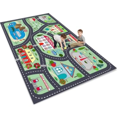 Imagen de ZFHNYJWKL Alfombra Coches Infantil de Juego Carretera, Juegos, HabitacióN Road Playmat para Jugar con y Juguetes(D,80X120CM)