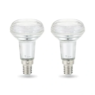 Imagen de Amazon Basics Bombilla Edison LED E14 pequeña R50 reflectora para decoración, 2.8 W, blanco cálido, no regulable, paquete de 2