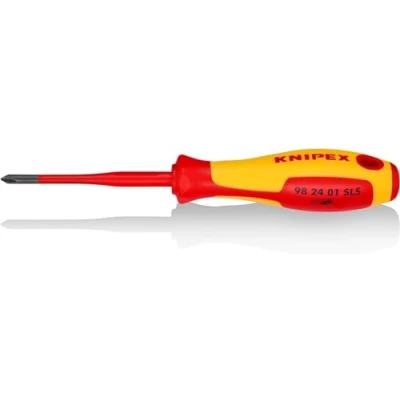 Imagen de Knipex Destornillador (Slim) PlusMinus Phillips® bruñido, mango aislante en dos componentes, según norma VDE 187 mm 98 24 01 SLS