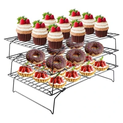 Imagen de SUNOYA rejilla de enfriamiento, enfriamiento 3 pisos, apilable, estructura refrigeración para pastelería, 40 x 25 cm, saludable y duradera, hornear, asar