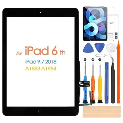 Imagen de pantalla táctil para iPad 6 2018 9,7 A1893 A1954 con botón de inicio cristal digitalizador panel libre película templada,kit reparación (no