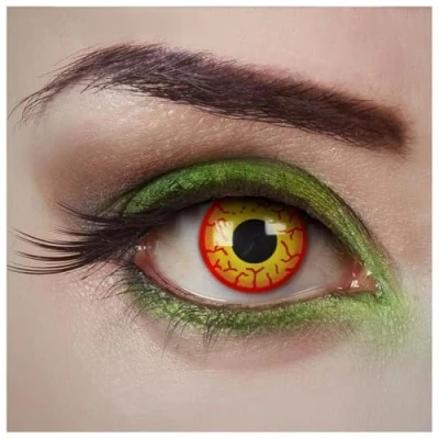 Imagen de aricona lentes de contacto HELLFIRE color rojo amarillo sin corrección la visión 0,0 dioptrías opacas para Halloween y fiestas disfraces