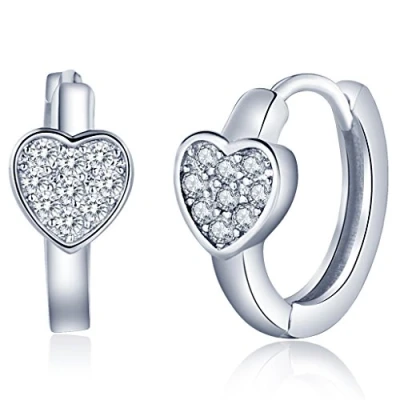 Imagen de Infinite U Pendientes clásicos de aro con corazones plata ley 925 y circonita cúbica, para mujeres niñas