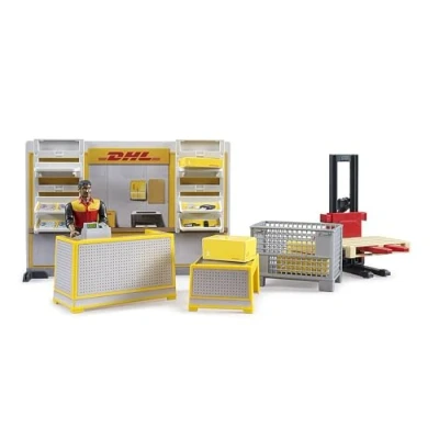Imagen de bruder 62251 Bworld DHL Paketshop con empleado de 1:16 Juguete, Accesorios, Oficina correos, Cartero, Servicio paquetería, Logística, Envío, Play set