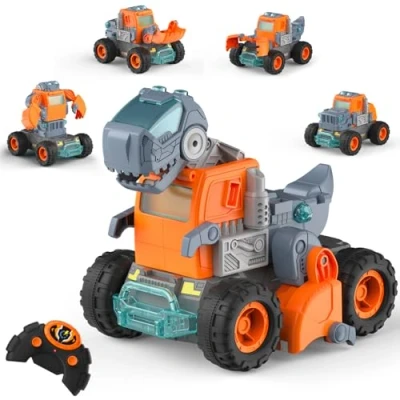 Imagen de GizmoVine Dinosaurios Juguetes, Dinosaurio Teledirigido, 17 Piezas 1 en 5 Truck Dino Transformable Hecho a Mano, ABS Robusto Material, Coche Regalo de Cumpleaños y Navidad para Niños 3 4 6 7 8 años