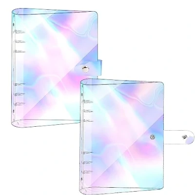 Imagen de 2 Pcs Carpeta A5 de 6 Anillas Redondas Cubierta PVC Suave, 24 x 17cm Impermeable Recargable Hojas Sueltas para Personal Oficina y Escuela, Arcoíris Transparente