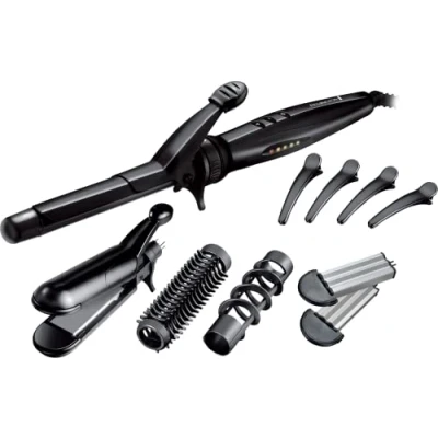 Imagen de Remington Moldeador de Pelo Multistyler, Alisador y Rizador 2 en 1, Revestimiento Teflón, Cerámica Tourmalina, 4 Accesorios Intercambiables, Alisa, Moldea da Volumen S8670