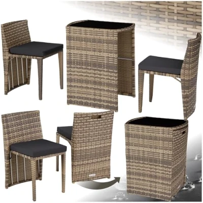 Imagen de TecTake® Conjunto Jardín Exterior de Ratán y Acero, Muebles Resistente a la Intemperie, 2 Sillas con Cojines, Mesa Cristal, Agrupable, Fácil Montaje Limpieza Natural