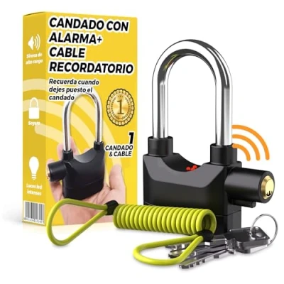 Imagen de Candado Moto con Alarma de 110 db y Cable Recordatorio Pack 2 Antirrobo