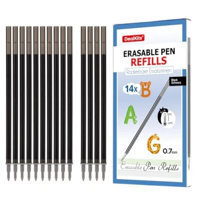 Imagen de DealKits Recambios borrables, compatibles con Legami, [14 unidades, negro], bolígrafo borrable para bolígrafos cartuchos borrables punta de 0,7 mm, altura 13 cm
