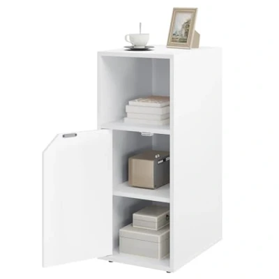 Imagen de WOLTU Mesita de Noche Estrecha, Mesa Auxiliar con 1 Compartimiento Abierto y Puerta, Estante Ajustable, 25x35x62 cm, Mesilla para Dormitorio Salón, Blanco, NTS16ws