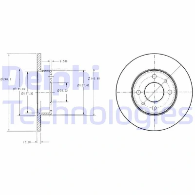 Imagen de DELPHI BG2313 Disco de freno 240 12 4 macizo aceitado sin procesar cojinete rueda, anillo sensor ABS LANCIA: Y10